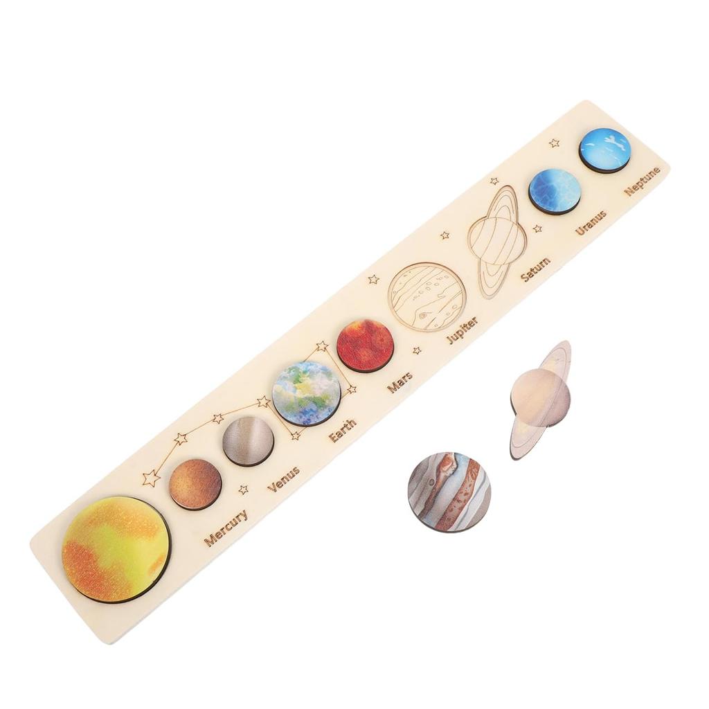 Alasum Solar System Puzzle for Kids, Planet Recognition Educational Puzzle, Wooden Planet Model, Space Learning Toy, 40cm, Fun for Parents and