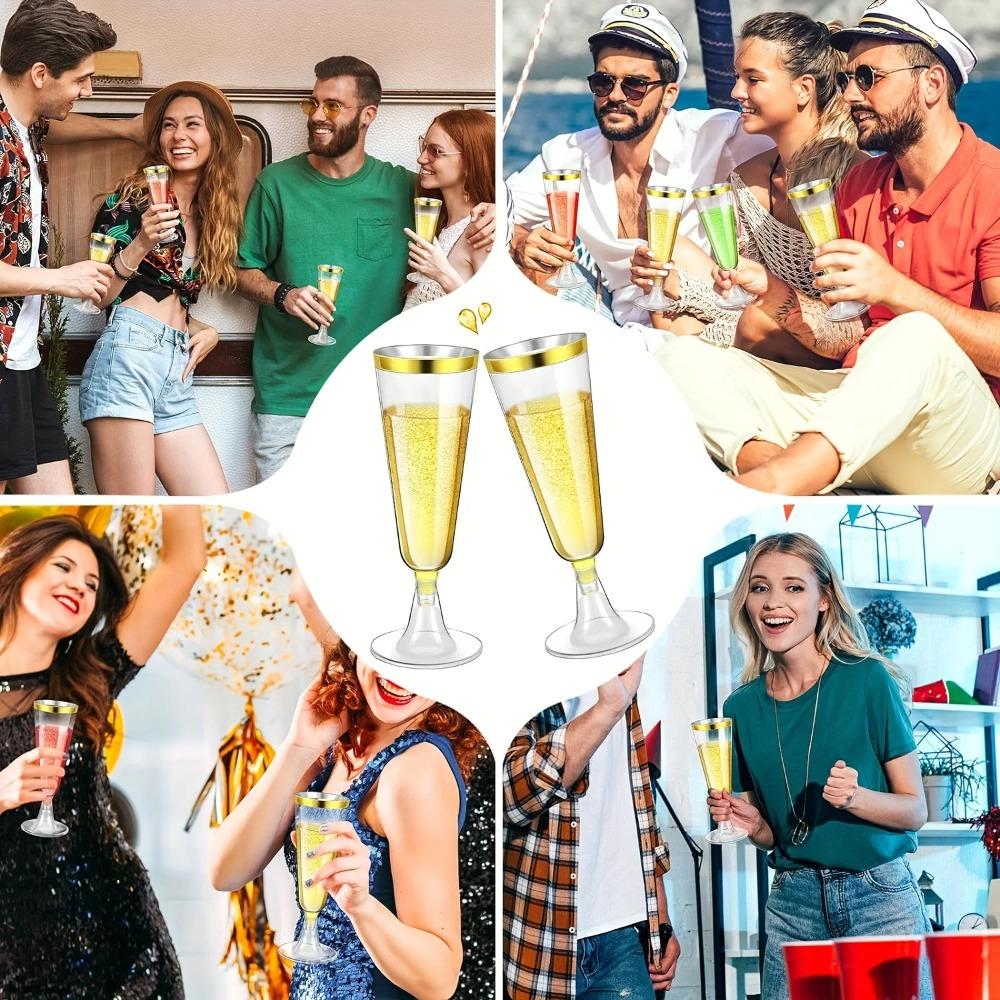 10pcs Disposable Champagne Glass Durable Margarita Glasses Plastic Champagne Flute Goblet  Wedding