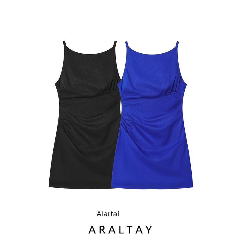 Araltay New Arrival Fashion Style Women's Clothing Fashionable All-Match Short Cotton and Linen Blended Sleeveless Waist Ruched Dress