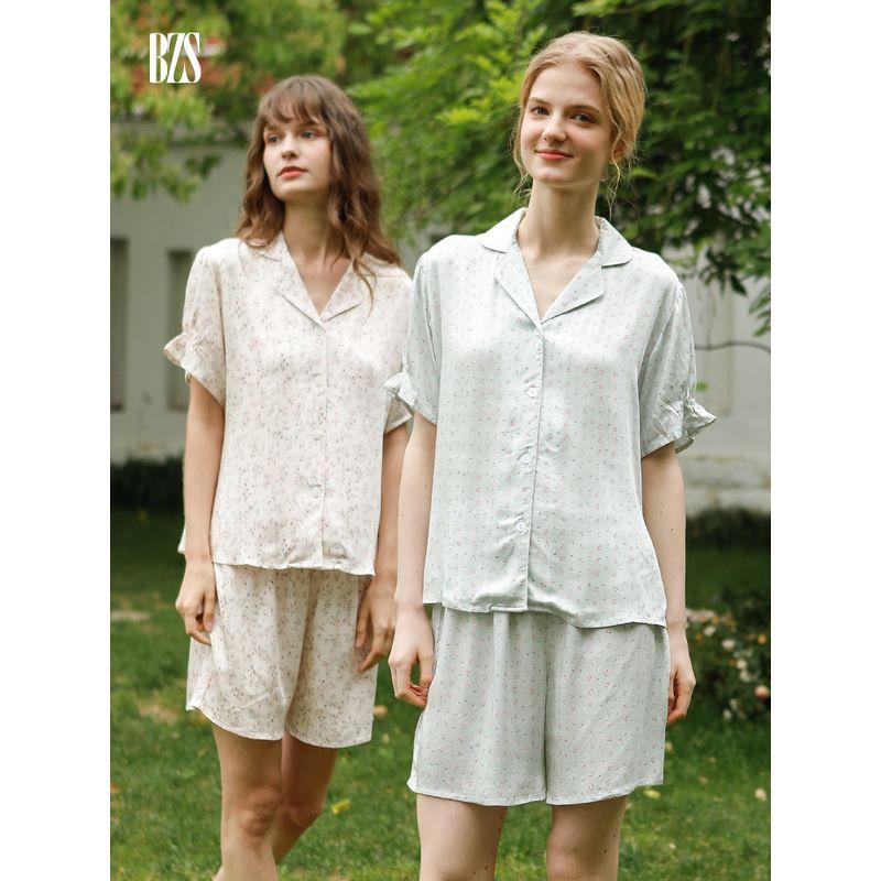2024 Summer Sexy Simple Short Sleeves Floral Print Thin Cotton Silk Home Wear Women's Shorts Suitable for Daily Wear Suit