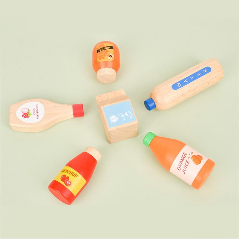 Rollenspiel Spielzeug Holz Getränkeset Küchen-Lebensmittelspielzeug Kinder Montessori Lernspiel Kinder Holz Nachahmungsspielzeug für Mädchen Jungen