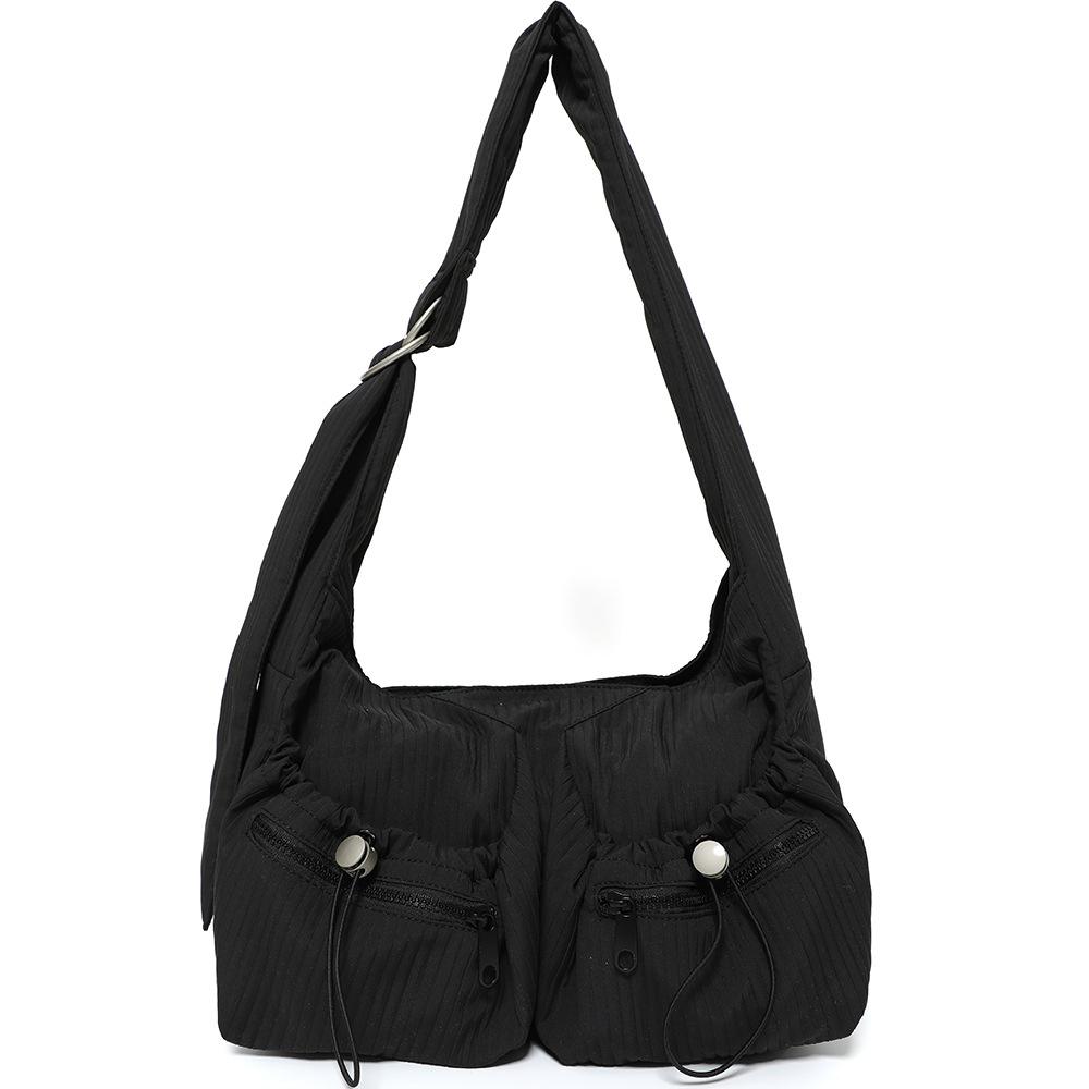 

2025 spring Korean version bag women s casual versatile large-capacity wrinkled shoulder bag niche fashion wide shoulder strap messenger bag чёрный