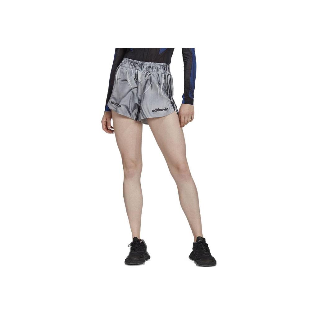 Adidas Originals Striped Embroidered Logo Elastic Waist Sports Casual Shorts Women Shorts Gray HB9423