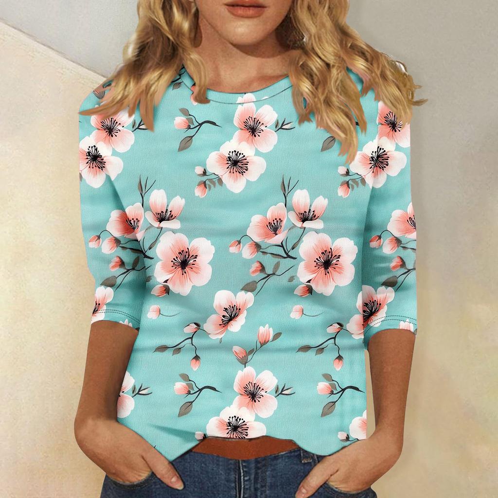 Modisches, lässiges Oberteil mit Dreiviertelärmeln und Blumendruck für Damen