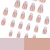 24 Pieces Short Almond Shape Press On Nail Glossy White French Tips with 3D Gold Line Decoration Artificial Nail