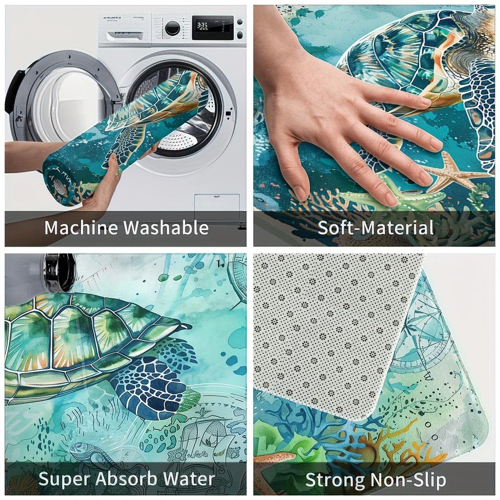 2Pcs Anti Fatigue Kitchen Rugs, OneHouse Sea Turtle Print Waterproof Non-Slip Thick Cushioned Kitchen Mat Heavy Duty Comfort Standing Mat for Kitchen