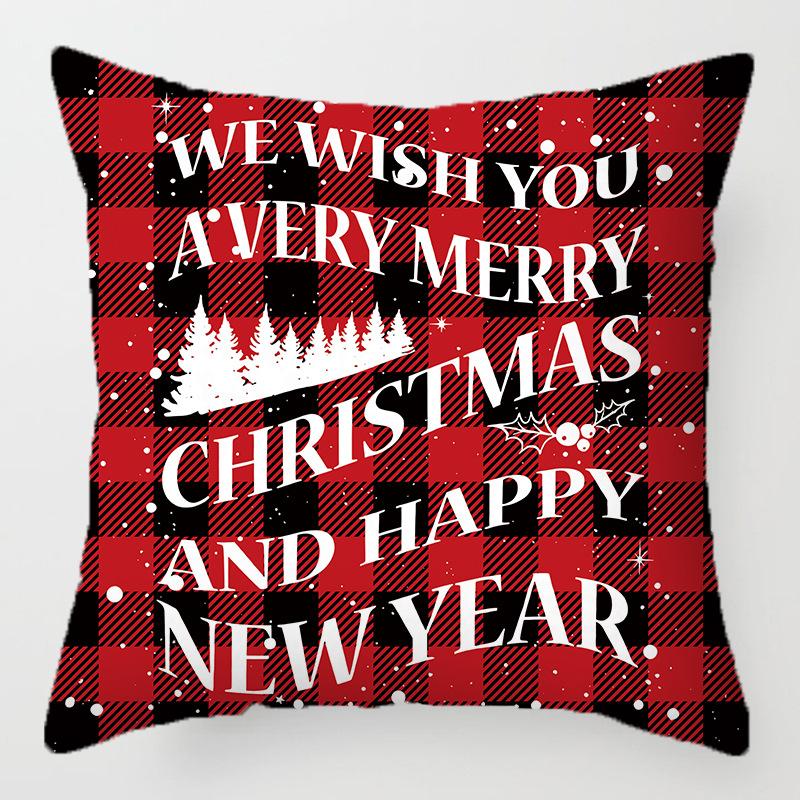 Christmas red and black plaid pillow cover printed cushion cover living room sofa decoration festive letters elk snowflake model