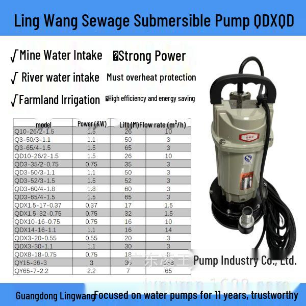 Ling Wang QDX Submersible Sewage Pump for Farmland Irrigation and Industrial Drainage