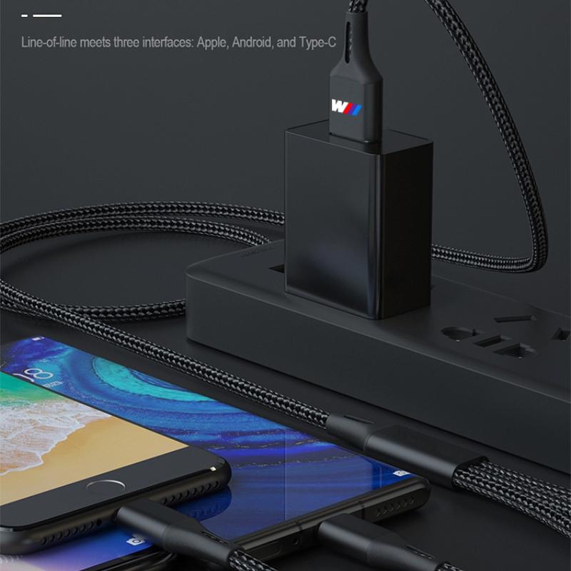 3 In 1 Type C Lightning Micro USB M LOGO EmblemCar Fast Charging Cable for BMW X7 X3 X4 X5 X6 3 4 5 6 7 Series Z4 M M3 M5 M6 E38 E39 E46 E53 E60 E61