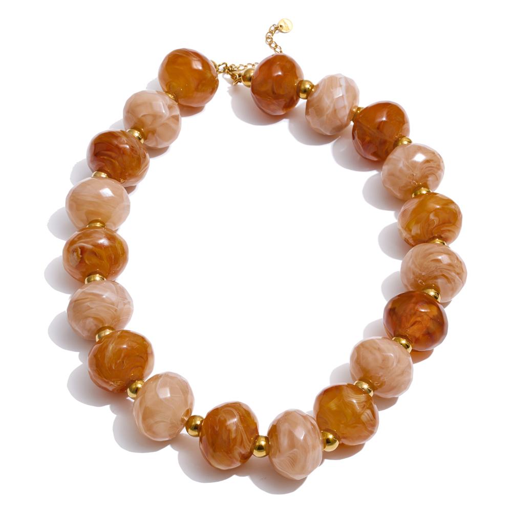 Yhpup Resin Round Beads Handmade Necklace 2025 Women Waterproof Stainless Steel Personalized Autumn Winter Jewelry New Arrival