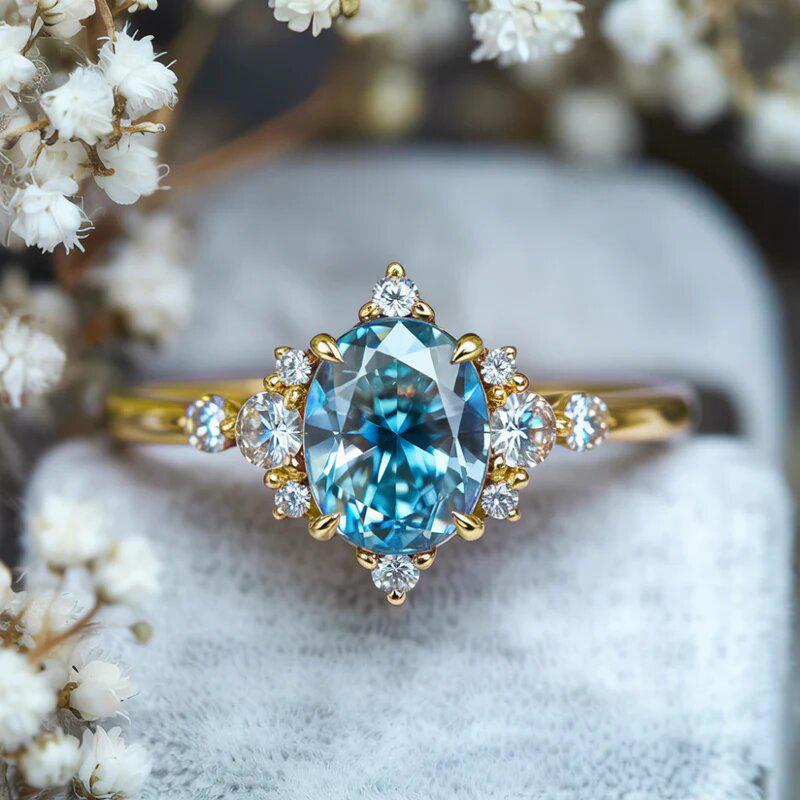 Huitan Noble Fancy Women Ring Gold Color/CopperColor Wedding Engagement Accessories Inlaid Shining Blue CZ Trendy Jewelry Gift