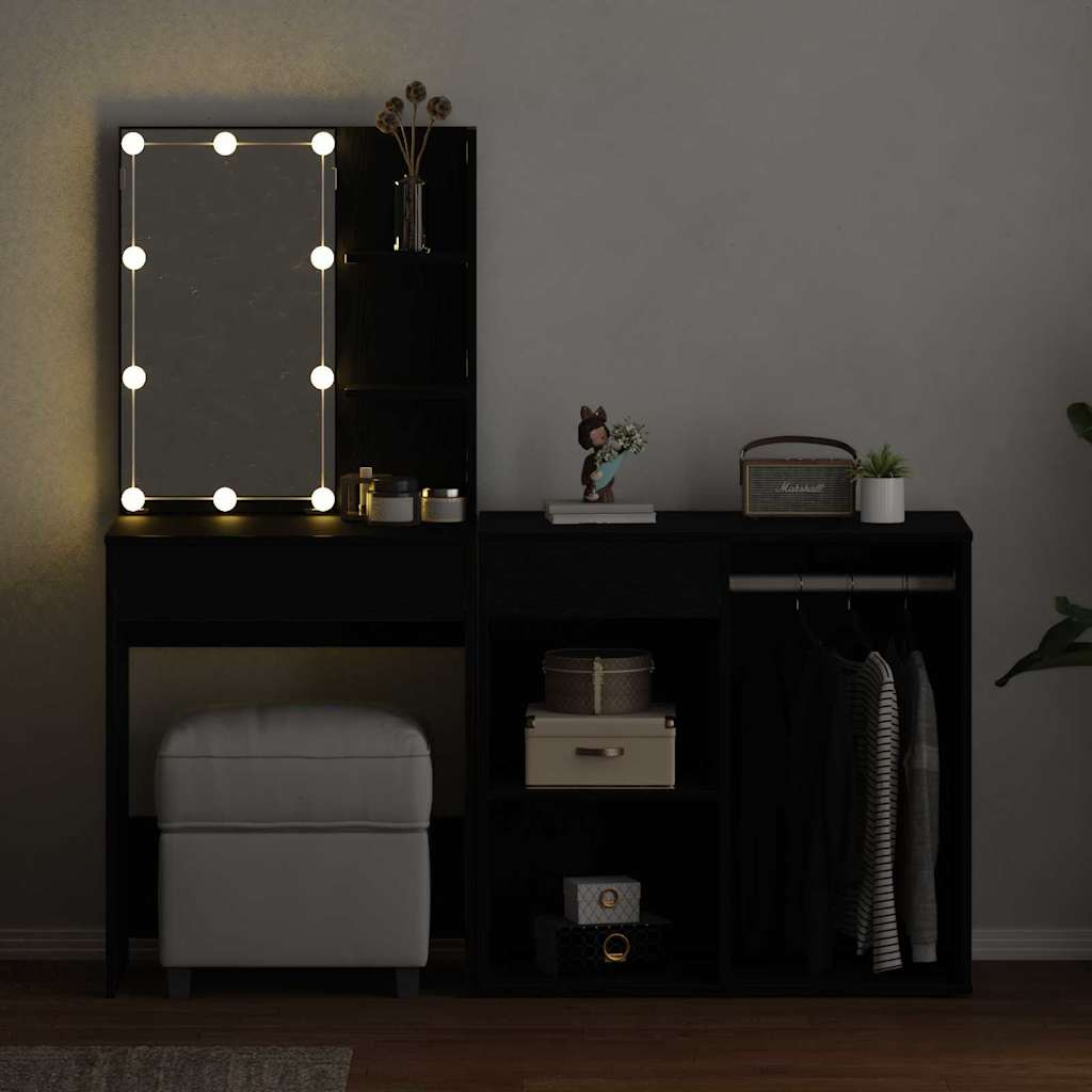 LED Vanity Table Set Black Oak Effect 140 x 40 x 140 cm