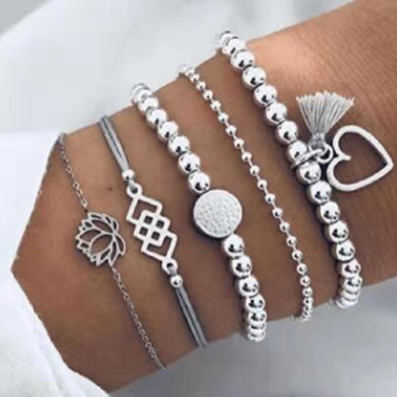 European and American retro Bohemian ethnic wind lotus love fringe geometric handmade beaded 1-piece bracelet