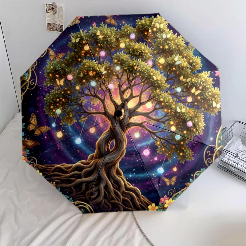 

1 PC Automatic Folding Umbrella - Tree of Life Pattern, Portable & Foldable Design with 8 Ribs, Christmas Birthday Gifts
