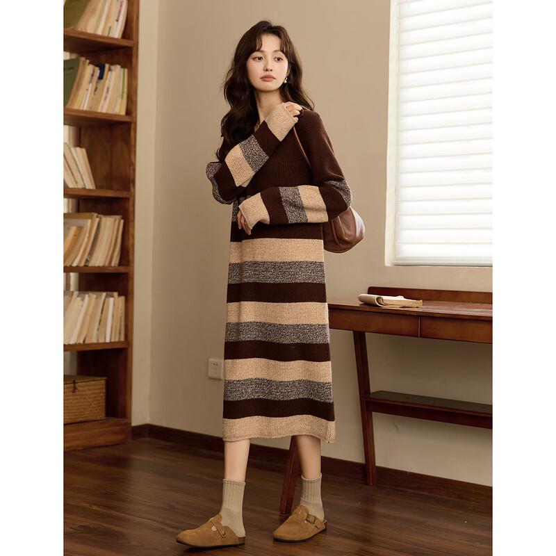 

Demana Maillard Style Knitted Striped Straight Dress S