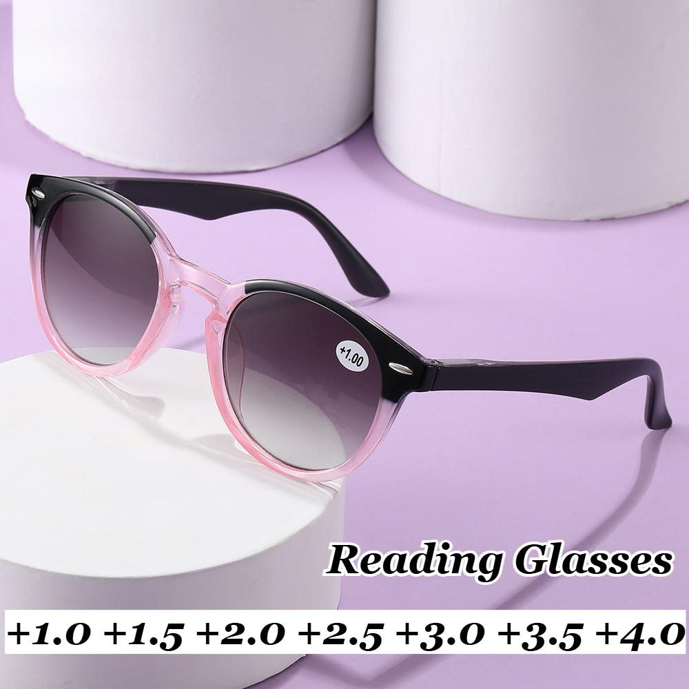 Fashion Round Frame Anti Blue Light Reading Sunglasses Luxury High Definition Computer Presbyopia Eyewear +1.0 To +4.0 Goggle