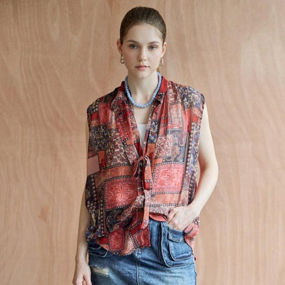 Maxza Paisley Patchwork Tie Sleeveless Blouse Zf08qb025nh