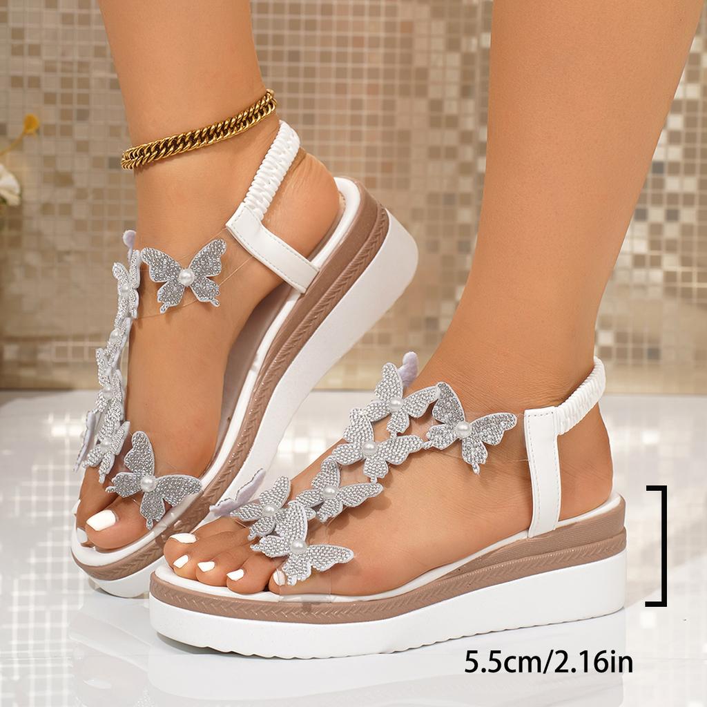 Damen Plateau-Keilsandalen mit Schmetterlingsverzierung zweifarbige Sohle