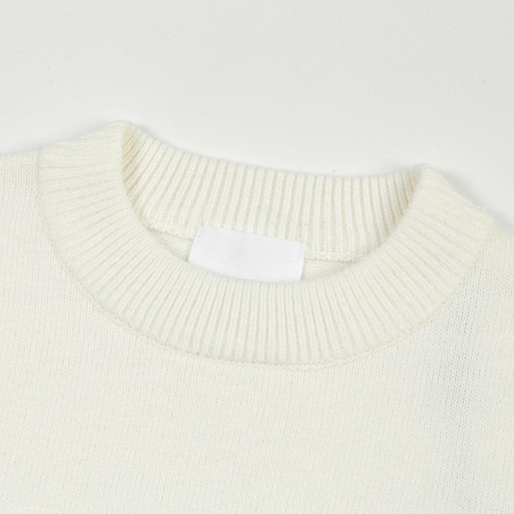 Maglione Unisex a Maglia Color Crema con Ricamo a Cuore d'Oro & A Girocollo Pullover Casual