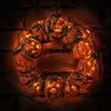 Halloween Skull Wreath Hanging Decoration with LED Light Up Eyes for Door Wall Indoor Outdoor Display Festival Party Decor