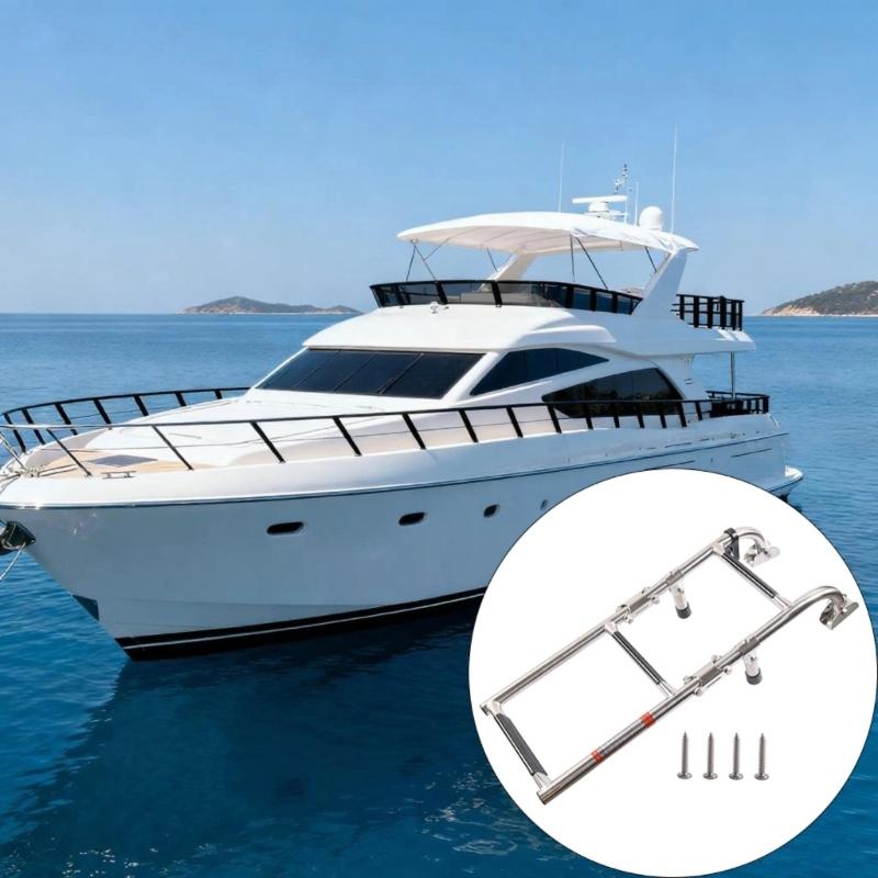 Stainless Steel Folding Marine Ladder Telescoping Boat Ladder Swim Step For Stern Boarding 440lbs Weight Capacity