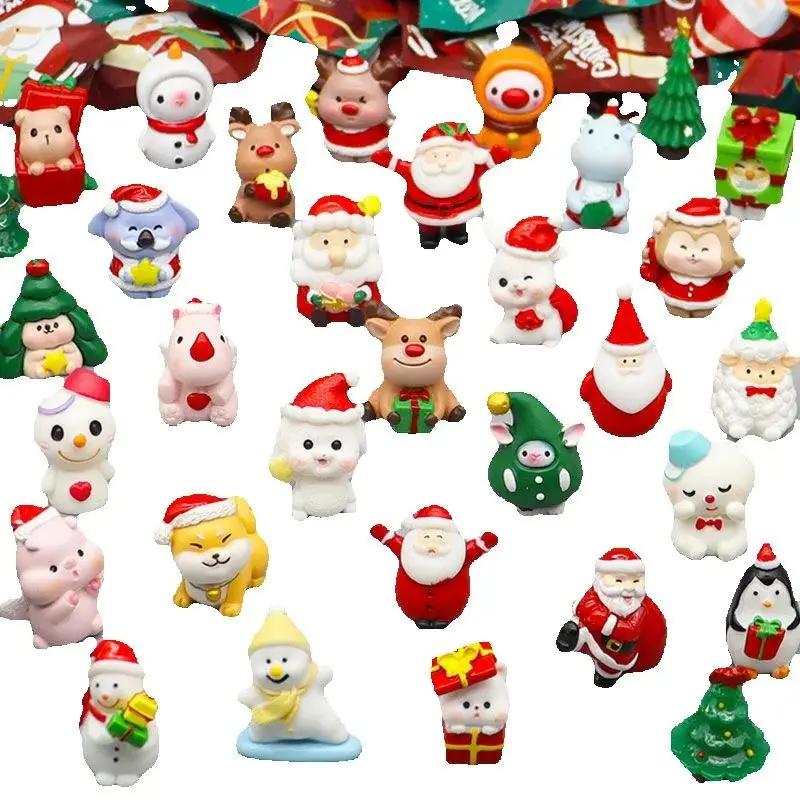 10Pcs Mini Christmas Blind Bag Toy Resin Santa Claus Snowman Xmas Tree Blind Box Cute Christmas Party DIY Gift Set for Kids