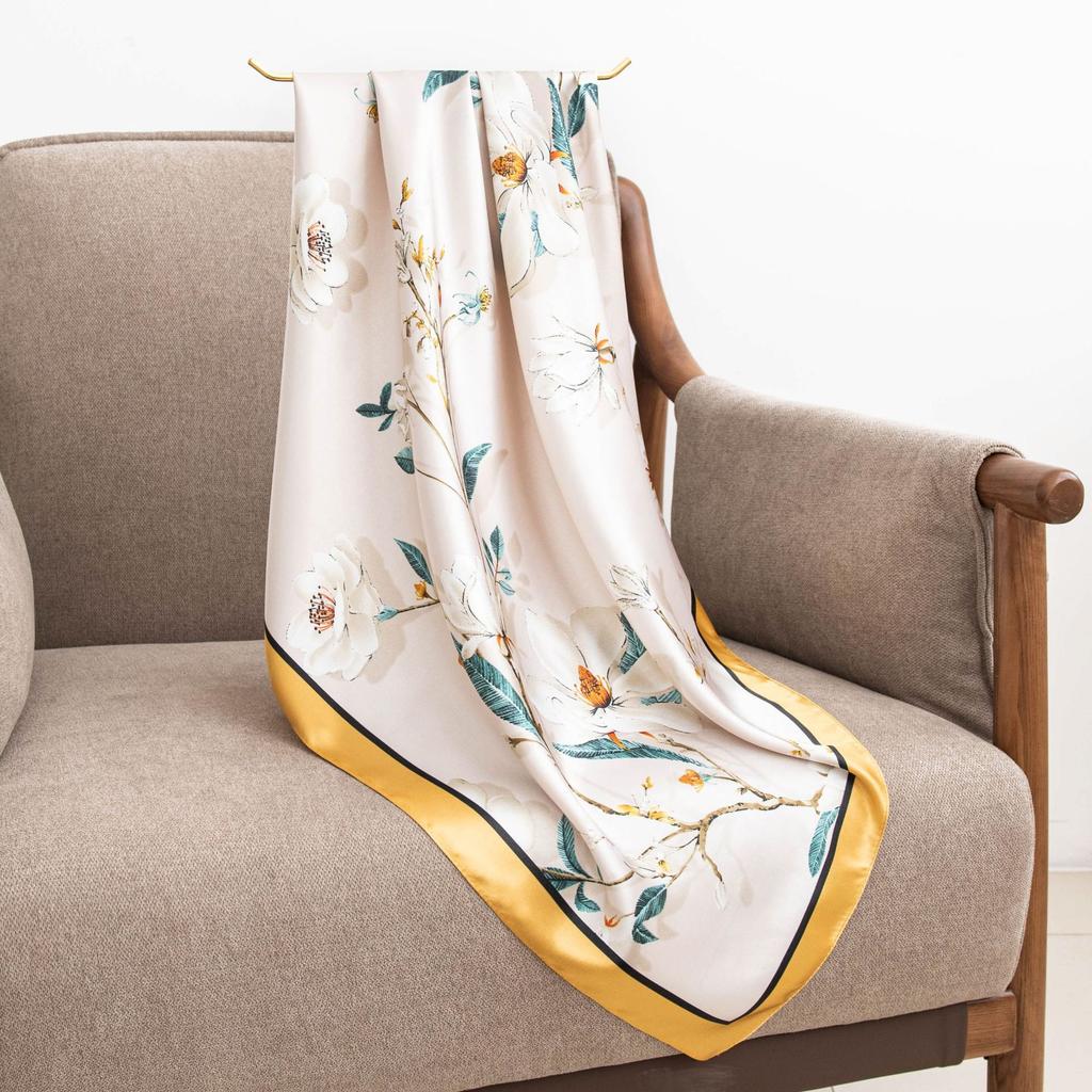 Silk Scarf Square Scarf High-end Spring and Summer New Fashion Printed Scarf Women's 90cm Small Flower Branch Shawl Gift Box