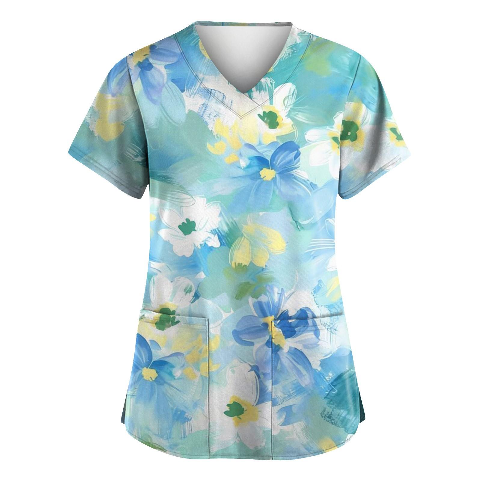 

Женская мода с v-образным вырезом, короткими рукавами и карманами, топы с принтом XXXL светло-фиолетовый