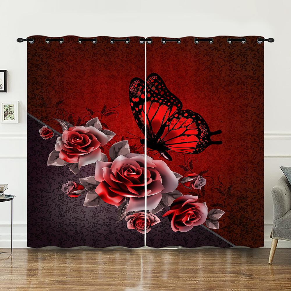 Curtains Animal Butterfly Dark Wind Flower Curtains Bedroom Living Room Blackout Curtain Perforated
