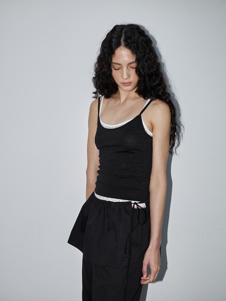 Text Room Appel Shirred Belt Skirt_Black