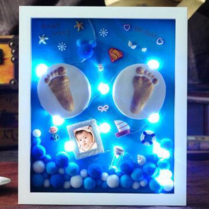 Newborns Foot Print Photo Frame 3D Foot Print Molds Photo Frame Baby Molds With Light Soft Clay DIY Handprints Infant Souvenir