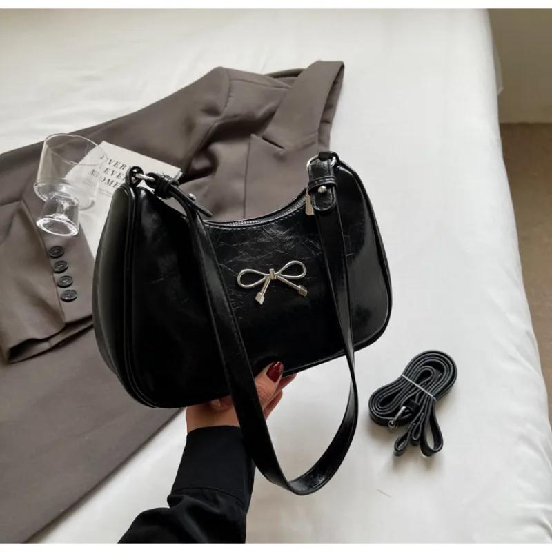 Chain Zipper Pu  Popular Shoulder Bag Sewing Thread Solid Color Bow Fashion Crossbody Bag Soft Versatile Women's Handbag