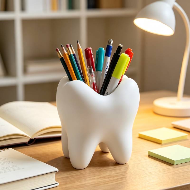 Modern Minimalist Tooth Shaped Pen Holder With 3d Printing For Office Desk Decor