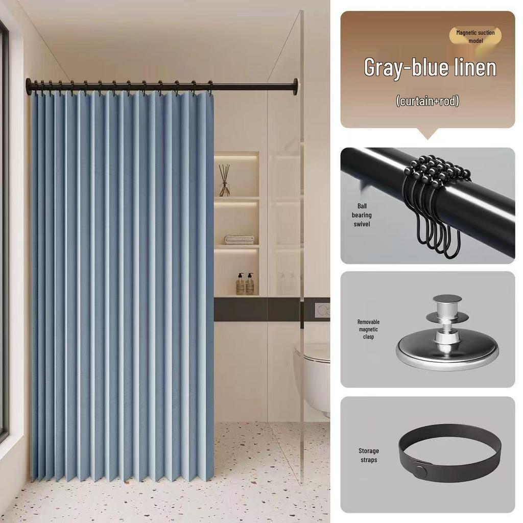 Foldable No-Drill Shower Curtain and Blackout Partition