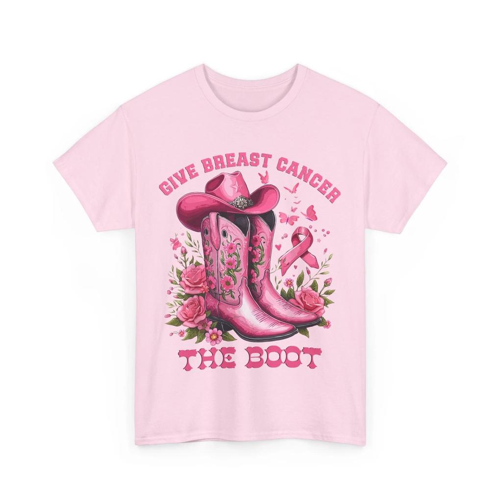 Give Breast Cancer The Boot Cowgirl Cancer Awareness Ribbon T Shirt