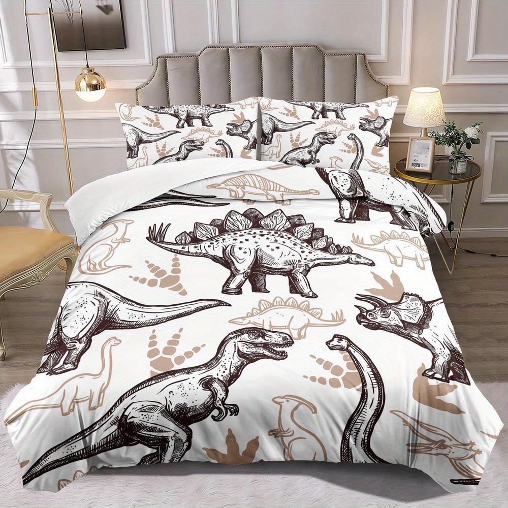 Dinosaurus Beddengoed Set Cartoon Dekbedovertrek Set Jurassic Dekbedovertrek Slaapkamer Decoratie Gastenkamer 2/3 stuks Mode Lijnen Print