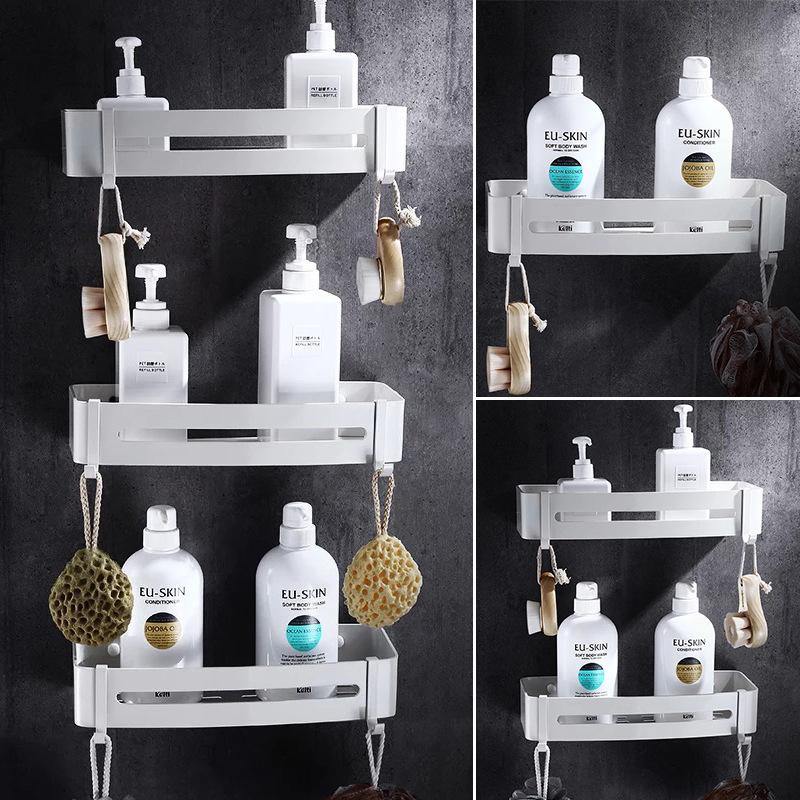 Tuqiu Bathroom Corner Shelf Wall Mounted White Aluminum Bathroom Shower Shelf Bath Shampoo Holder Basket Holder Corner Shelf