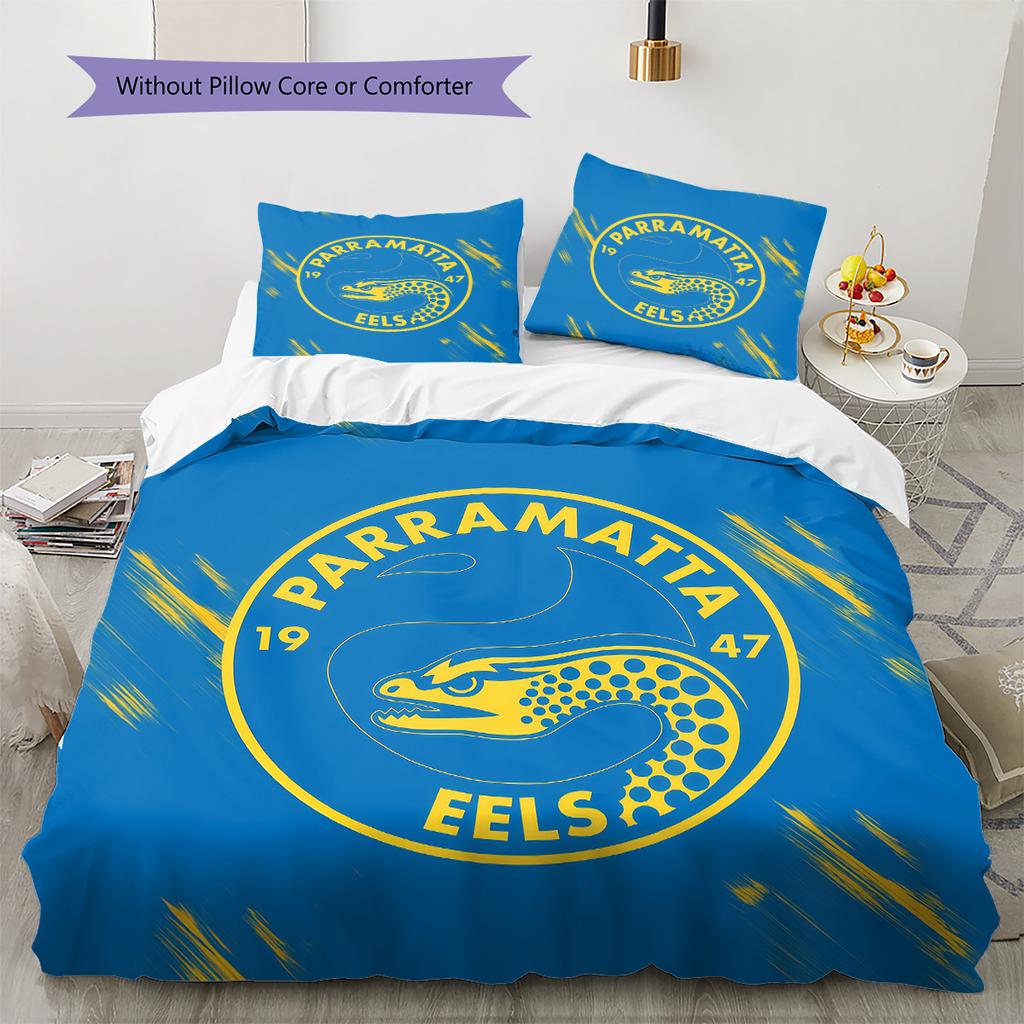 Parramatta Eels Pattern Bedding Quilt Set Home Decoration Gift (1 * Duvet Cover + 2 * Pillowcase Without Core)