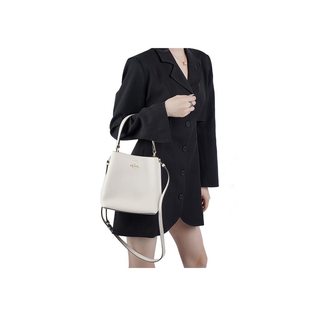New COACH Town Polished Pebbled Leather Bucket Bag, Handbag, Shoulder Bag, Crossbody Bag Trumpets Women's White 1011-IMOVG