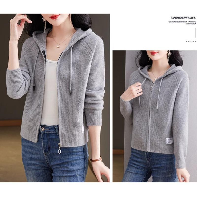 2026 New Knitted Women's Spring and Autumn Hooded Sweatshirt, Fashionable and Unique Sweater Cardigan, Mother's Coat