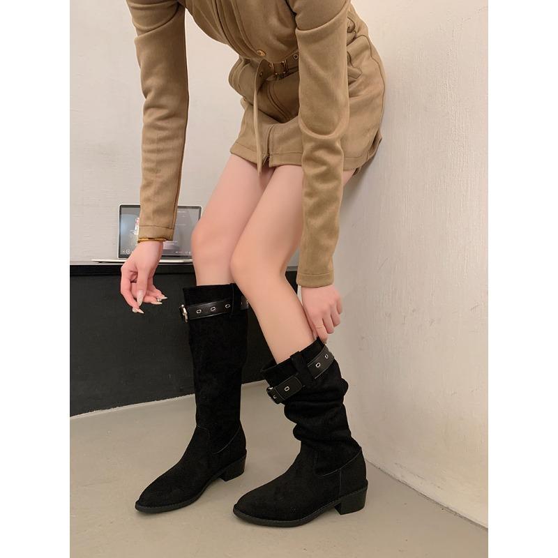 

Retro boots Western cowboy boots Women s new pointed thick heel boots Maillard brown knee boots 35 чёрный