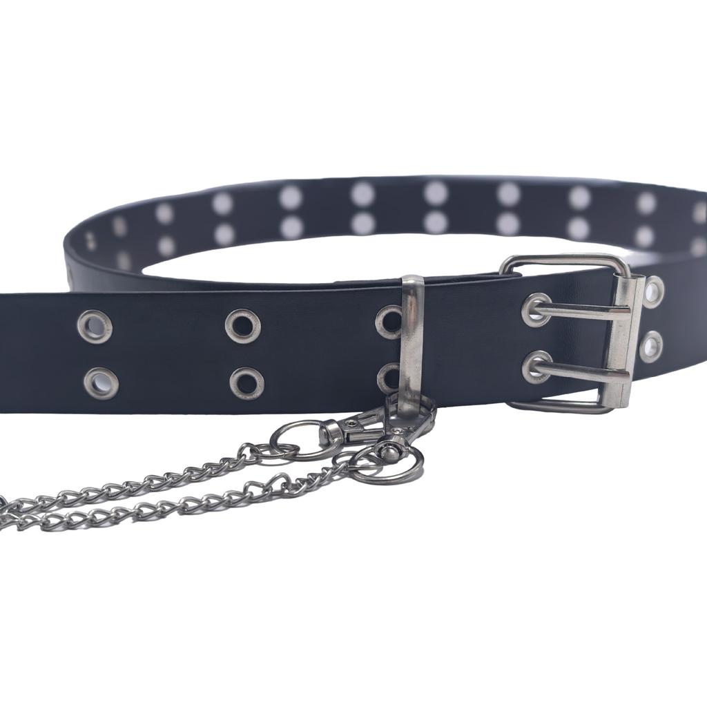European and American gas eye belt versatile men's and women's belt new punk double-row pin buckle chain belt jeans belt