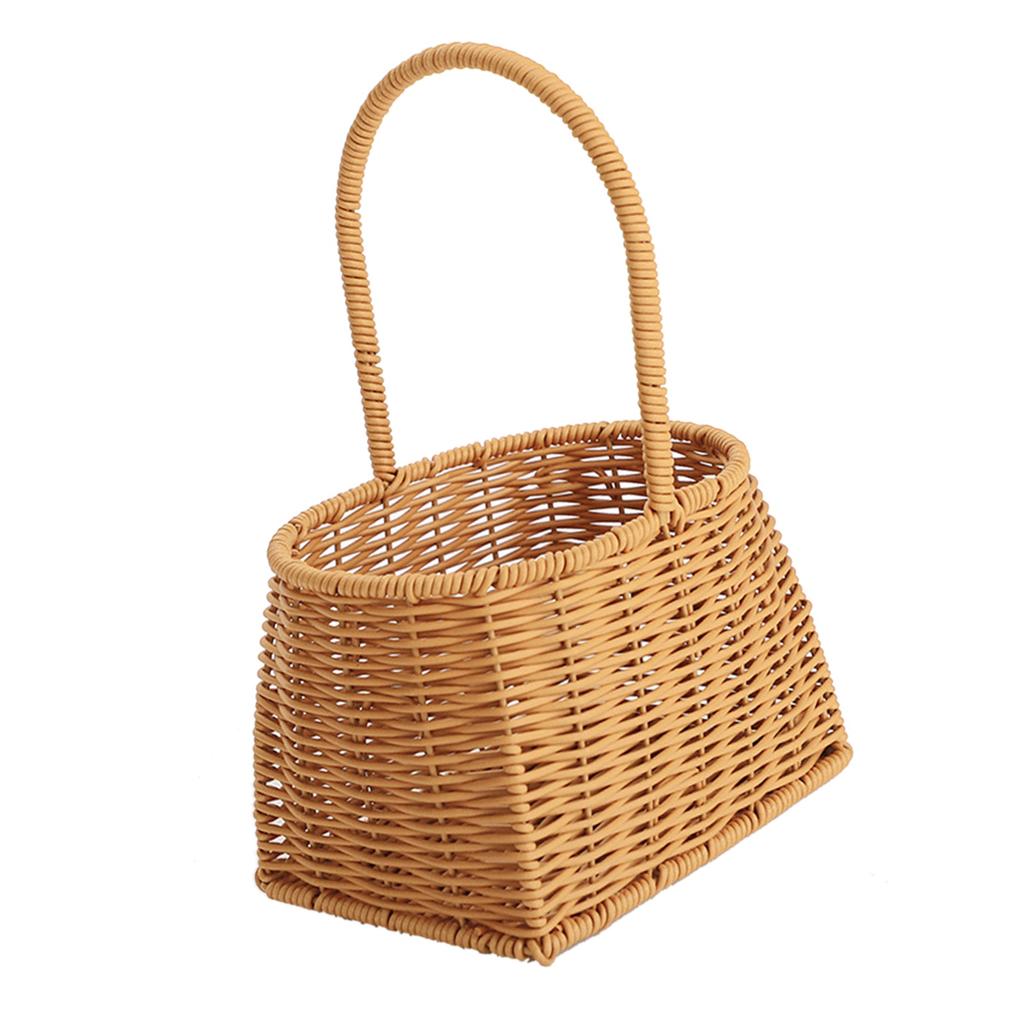 Portable Woven Basket with Handle PP Rattan Hand Woven Hamper for Fruits Vegetables Gifts