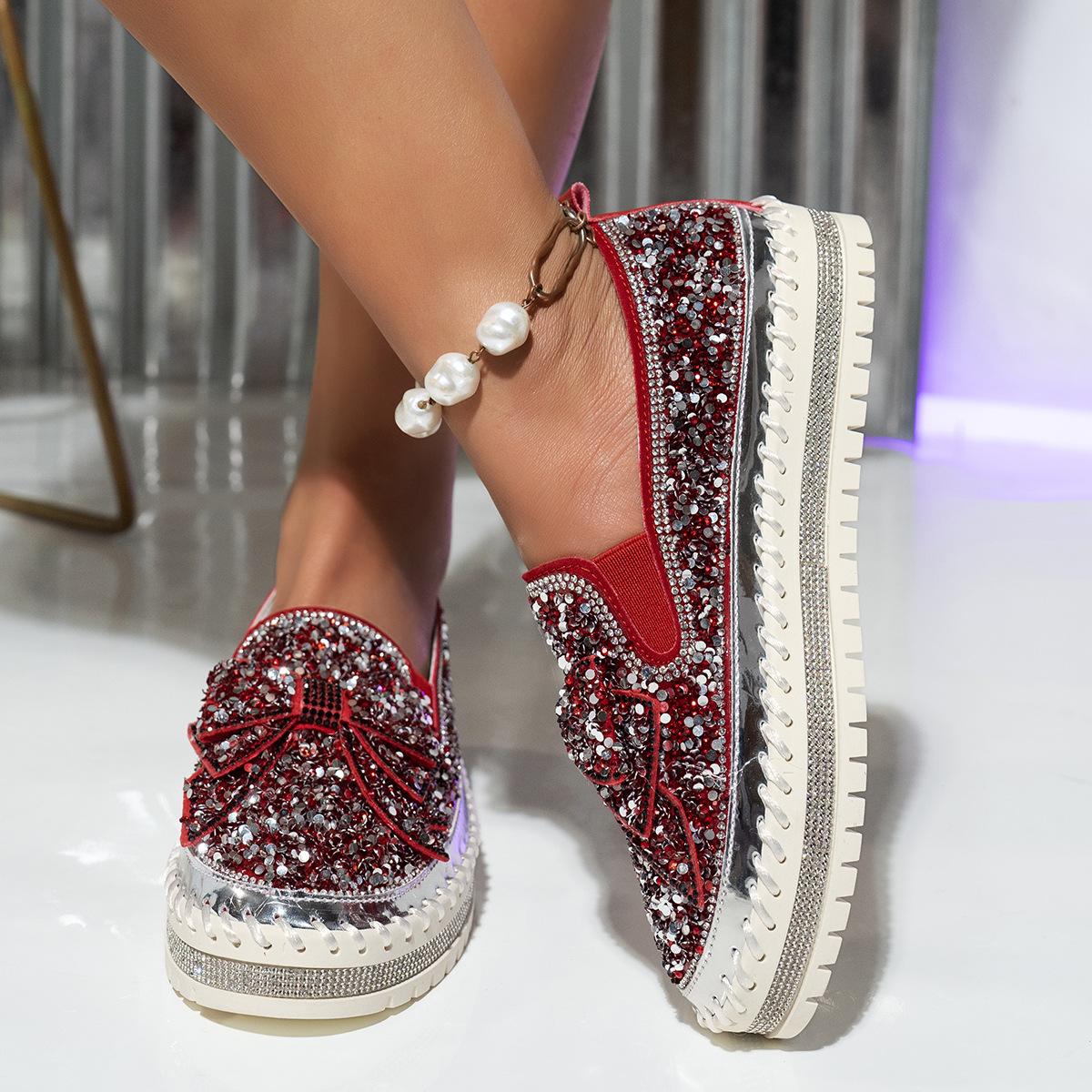 Femme Shoes Muffin Shoes Women's Large Size Shoes Platform Loafers Spring Summer Lazy Shoes Rhinestone Pedal 42