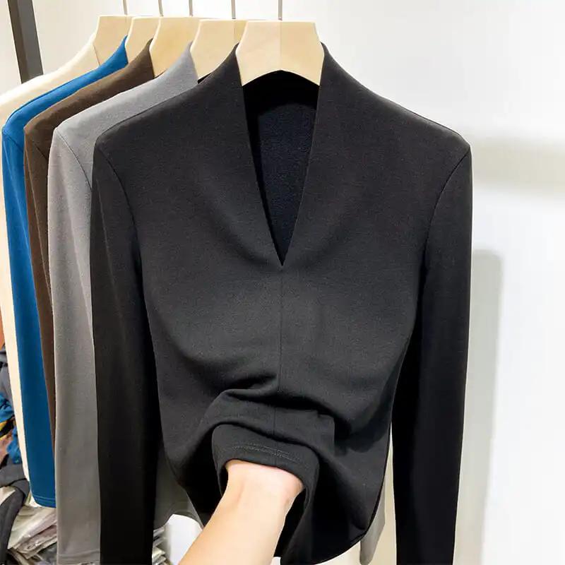 Camisetas sólidas de cuello en V para mujer Verano Gris Negro Blanco Camisas ajustadas delgadas Oficina Oficina Dama Casual Manga corta Tops