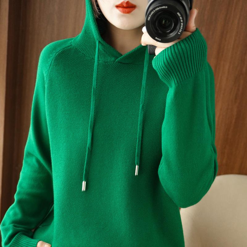 Women's Plus Size Hooded Knit Sweatshirt - Spring/Autumn 2025 Casual Hoodie Sweater