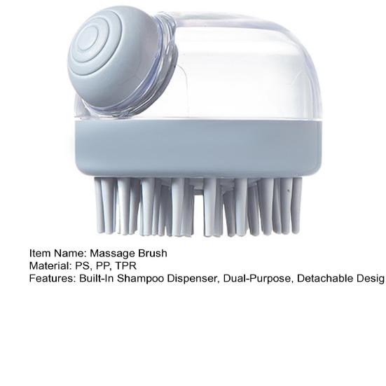 Shampoo Massage Brush with Soft Silicone Teeth Built-in Liquid Dispenser Detachable Design Pet Bathing Brush