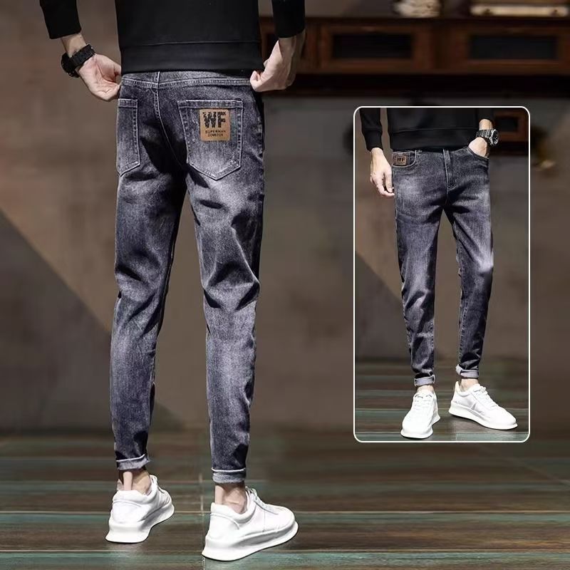 Spring and autumn jeans men's slim-fit straight Korean version of high-end elastic trend casual pants versatile fashion trousers