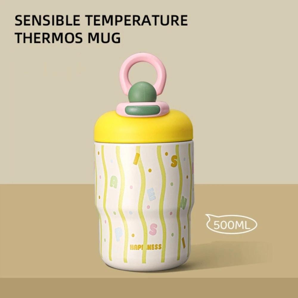 

Fashion 500ml Insulated Cup Large Capacity Cartoon Water Cup Stainless Steel with Handle Coffee Mug 500ml жовтий