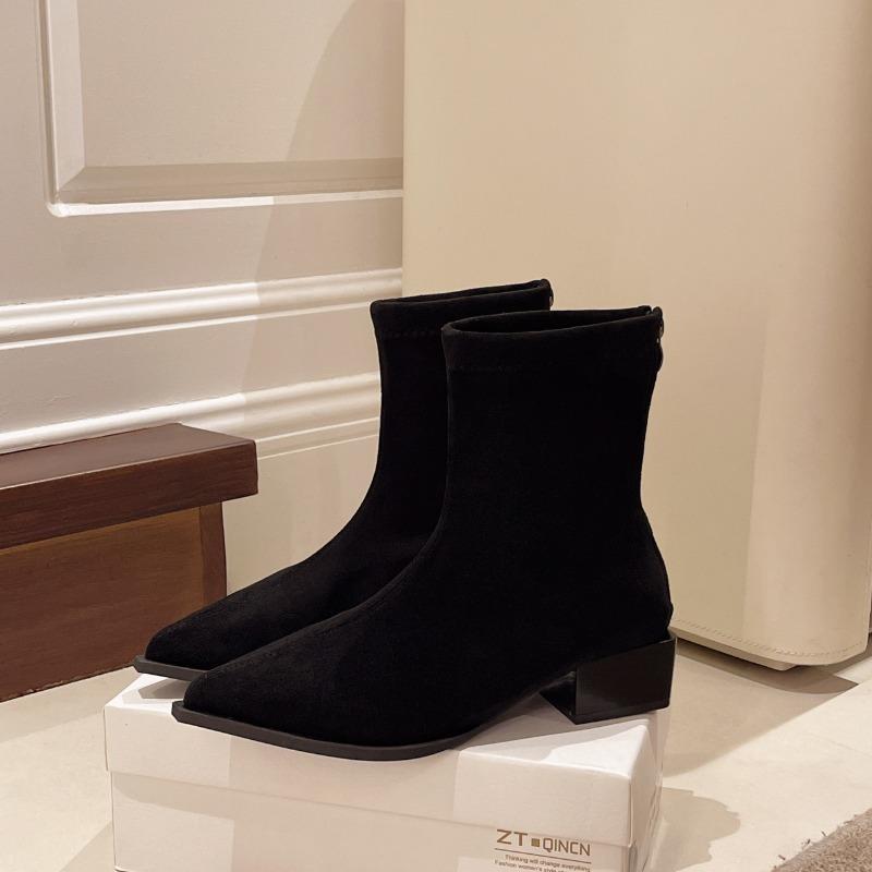 Vintage Pointed Toe Thick Heel Women's Ankle Boots Fashion Party Dress Shoes Autumn Winter Tie Slim Women's Short Booties